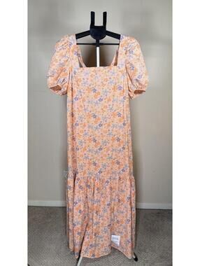 ASOS Design Square Neck Cross Back Maxi Dress Orange Daisy Gingham Size 6